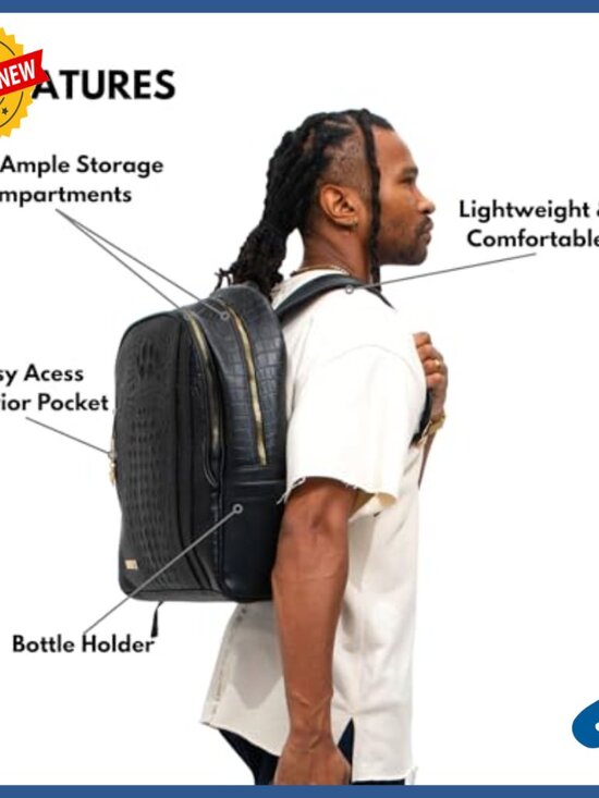 Large Vegan Leather Backpack Water-Resistant Travel Work Daily Use main image 4